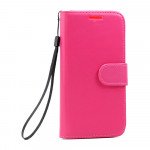 Wholesale Galaxy S7 Edge Folio Flip Leather Wallet Case with Strap (Hot Pink)